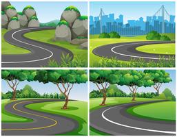 Empty roads through park and city vector