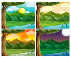 Four nature scene at different time of day vector