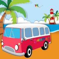 Summer theme with van on the beach vector