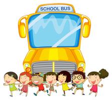 Niños y autobús escolar. vector