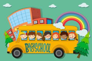 Children riding on school bus vector