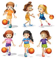 Little female basketball players vector