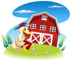 A duck reading near the barnhouse vector