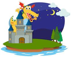 Castle and dragon on the island vector