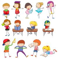 Doodle kids character learning set vector