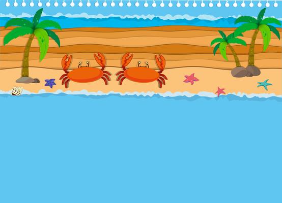 Border design with crabs on the beach