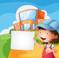 A girl holding a blank paper vector