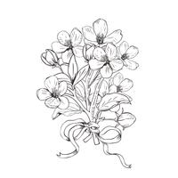 Blooming tree. Hand drawn botanical blossom branches bouquet on white background. Vector illustration