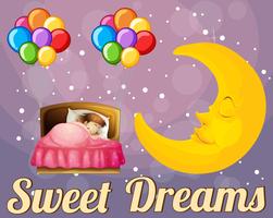 Girl in bed and word sweet dream vector