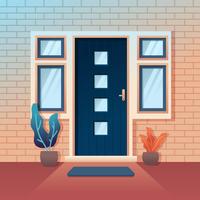 Open and closed door house front Royalty Free Vector Image