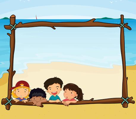 Frame design with children on the beach