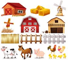 Cosas y animales encontrados en la granja. vector