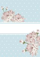 Cover or card template. Shabby chic. Flowers on blue polka dot background. Also can use for placards, banners, flyers, presentations vector