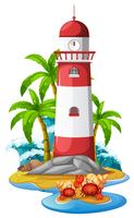 Lighthouse and hermit crabs on beach vector