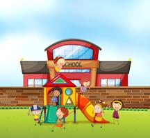 Children playing at school playground vector