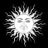 Sol con símbolo de rostro humano. Ilustracion vectorial