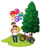 Father and son with balloons in park vector