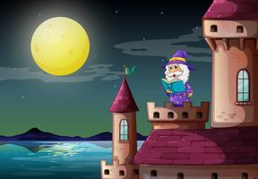 A castle port with a wizard reading a book vector