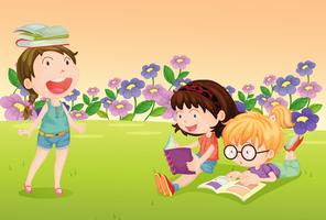 Girls reading books vector