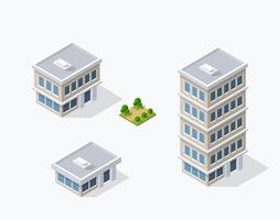 District of the city street houses Isometric vector