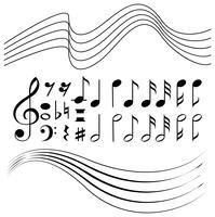 Diferentes símbolos de notas musicales y papel de línea. vector