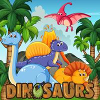 A cartoon of dinosaurs vector