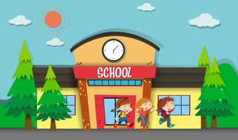 Children leaving school in evening vector