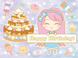 Happy birthday card with cute smiling cartoon chibi girl vector