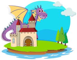 Castle and dragon on the island vector