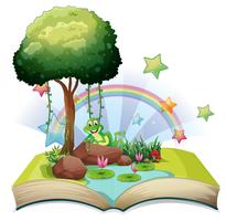 Book with green frog by the pond vector