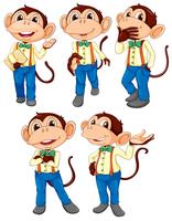 Five monkeys wearing blue jeans vector