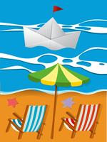 Scene with paperboat in the sea vector