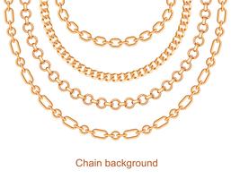 Background with chains golden metallic necklace. On white vector