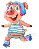 A pig playing roller skating vector