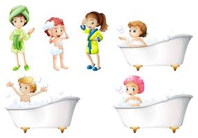 Niños tomando un baño vector