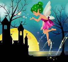 Fairy flying around castle at nighttime vector