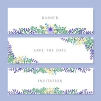 Watercolor flowers with text banner, lush flowers aquarelle hand painted isolated on white background. Design border for card, save the date, wedding invitation cards, poster, banner design. vector