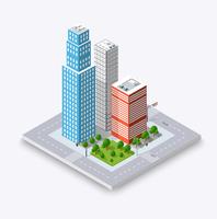 City isometric concept of urban infrastructure business vector