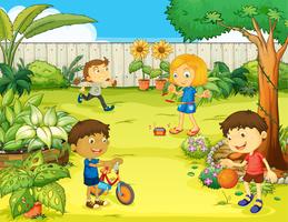 Kids playing in a beautiful nature vector