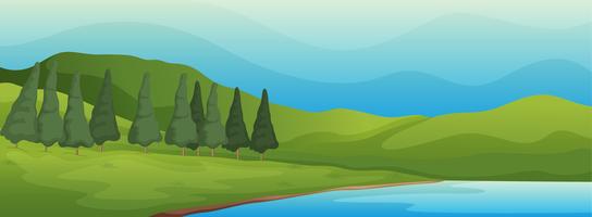 paisaje verde y lago vector