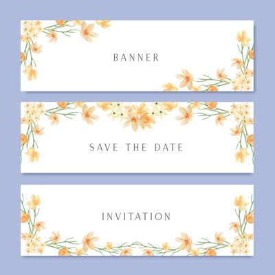 Watercolor flowers with text banner, lush flowers aquarelle hand painted isolated on white background. Design border for card, save the date, wedding invitation cards, poster, banner design.
