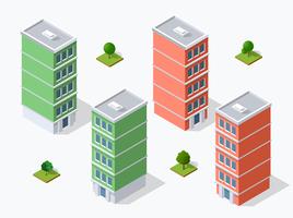 District of the city street houses Isometric vector