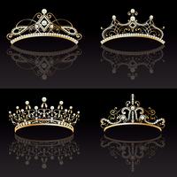 set collection of four golden with pearls feminine tiaras vector