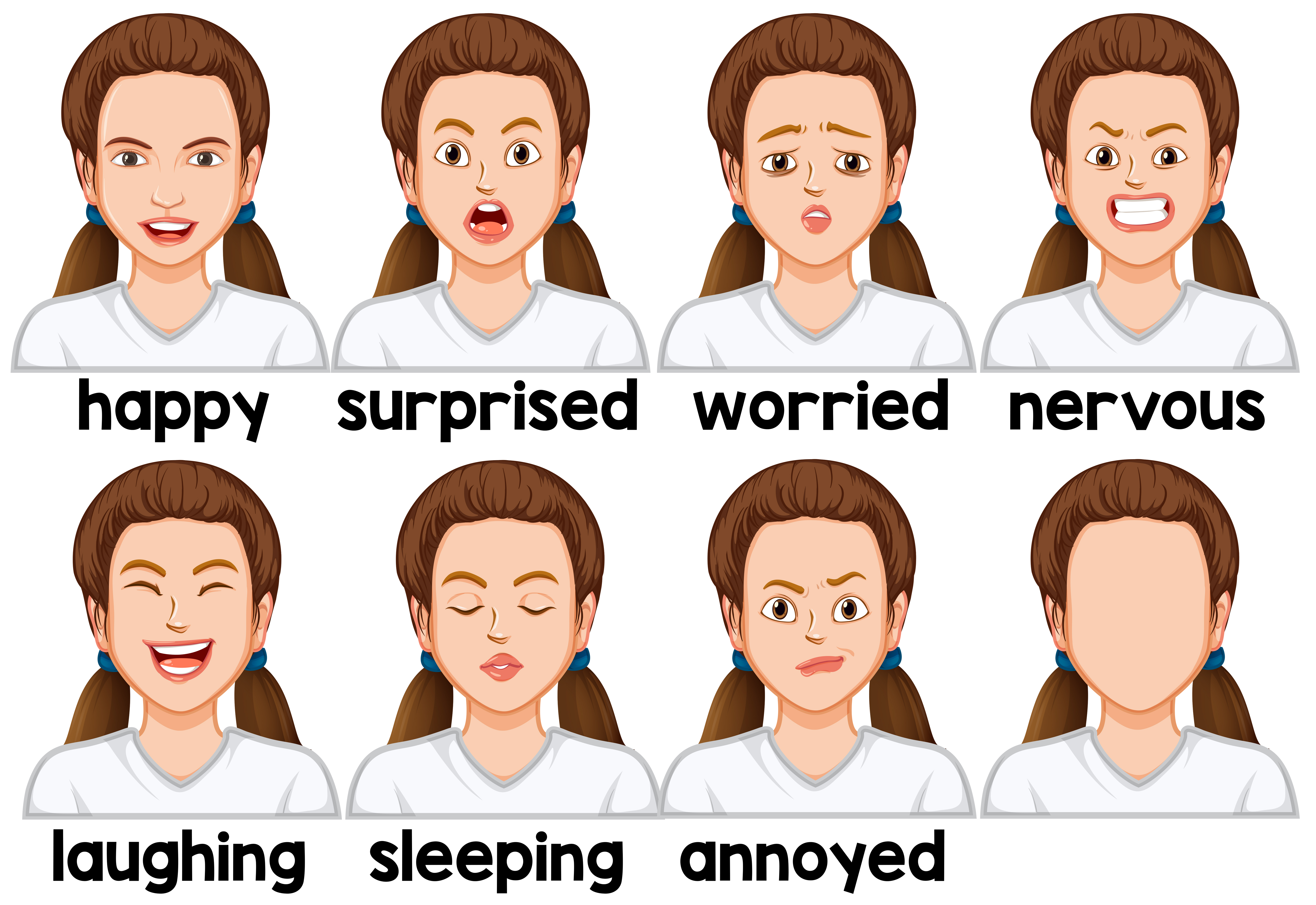 Set Of Girl Facial Expression Download Free Vectors Clipart