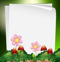 Paper template with flowers and mushroom in background vector