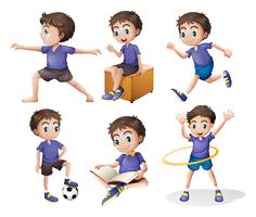 Different activities of a young boy vector