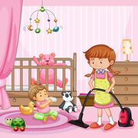 Mother Cleaning a Baby Room vector