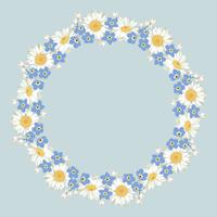 chamomile and forget me-not-flowers pattern on blue background vector