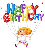 Happy Birthday card with girl and balloons vector