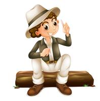 Man in safari outfit sitting on log vector